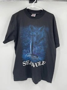 VINTAGE Mens Shirt Large Black Single Stitch Crewneck Wolf Seawolf US Navy. USA - Picture 1 of 6