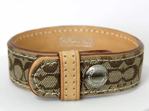 Women's Coach Signature Logo Leather and Canvas Snap Wrist Wrap Bracelet - Picture 1 of 5