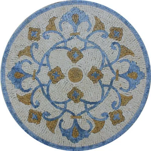 Calm Light Blue Floral Medallion Floor Table Top Marble Mosaic - Picture 1 of 1