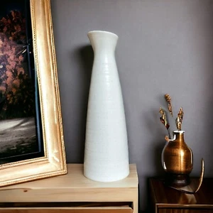 9 in White Ceramic Flower Vase Modern Minimalist Home Decor Asymmetrical Opening - Picture 1 of 8