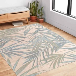 Plymouth Blue Green Tropical Palm Leaves Modern Floor Rug - 2 Sizes - Picture 1 of 5