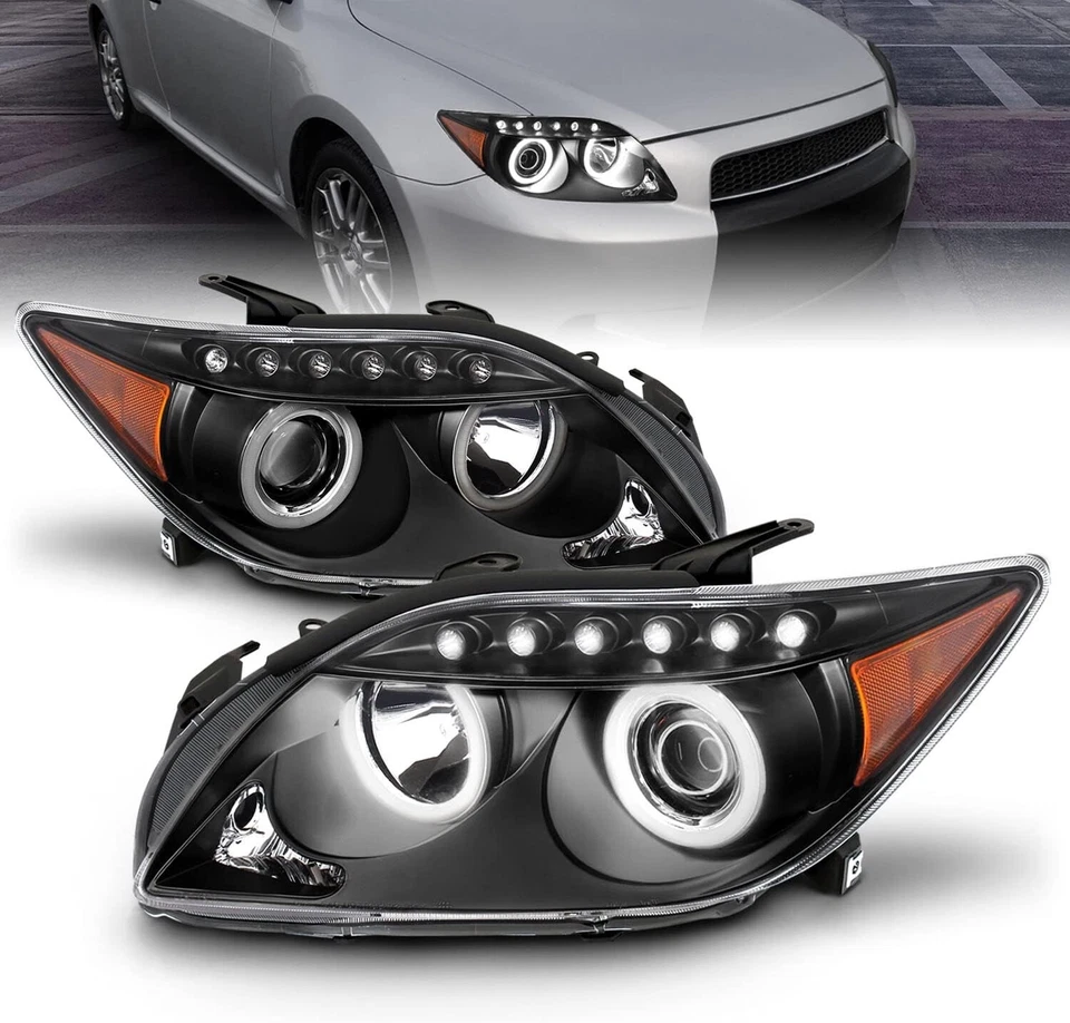 Fits 05-10 Scion tC Ultra Black LED Halo Projector Headlights Lamps Left+Right - Image 1 of 4