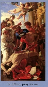 Saint Elmo with Prayer  (2" x 3 1/2") Heavy Paperstock Holy Card - Picture 1 of 2