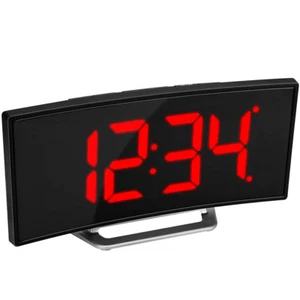 Digital Curved Screen Mirror Clock LED Display Temperature Snooze Table Alarm  - Picture 1 of 5