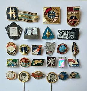 Set of 25 pcs. Pins Badges Soviet Space Program Rockets Austrounats Apollo–Soyuz - Picture 1 of 15