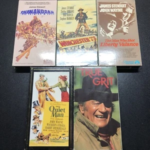5 VHS LOT Western Classics - John Wayne Jimmy Stewart: Liberty Vance, True Grit+ - Picture 1 of 3