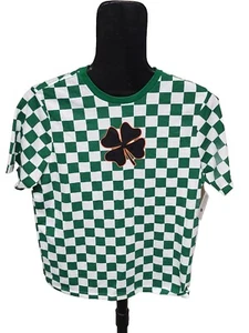 Celebrate St. Patrick's Day Youth XL (14-16) Husky Green White Checkered T-shirt - Picture 1 of 8