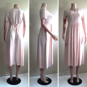 Nina Piccalino 8 M Pink Rayon Crepe Midi Dress Tie Back Vintage 90s Cottage Core - Picture 1 of 14