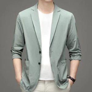 Men's Lightweight Suit Jacket Ice Silk Anti-Wrinkle Breathable Formal Coat Tops - Picture 1 of 19