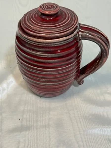 Handmade Pottery Ring Ware Lg Coffee Or Tea Mug W/ Lid Marroon Holds 28 Fl Oz - Picture 1 of 6