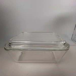 Pyrex 750ml #502-b Clear Glass Dish and 502-c Ribbed Lid 6-3/4" x 4-1/2" - Picture 1 of 15
