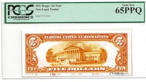 JSG Boggs Art Note - Non-Legal Tender - Hand Drawn PCGS 65 PPQ - Picture 1 of 2