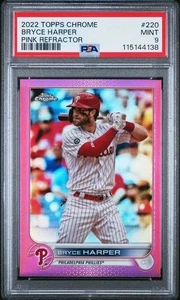 2022 Topps Chrome - Bryce Harper #220 Pink Refractor PSA 9 - Picture 1 of 3