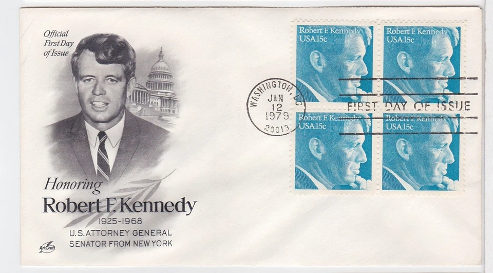 TurtlesTradingPost- Robert F. Kennedy -1979 FDC #1770 Artcraft Cachet Block of 4 - Image 1 of 1