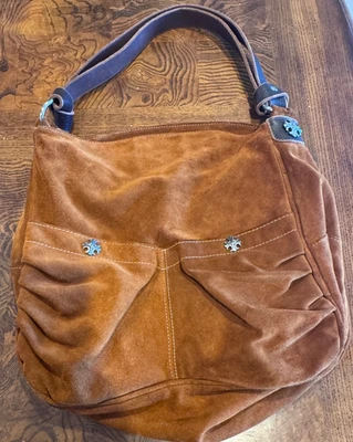 Vintage Tylie Malibu Handbag Hobo Soft Brown Suede Leather Cross Metal Studs - Image 1 of 4