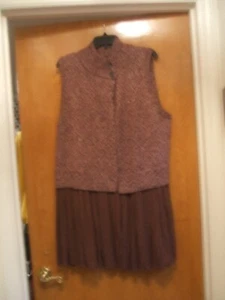 LOGO Lori Goldstein Sweater Knit Vest Long Woven Trim XL Purple Cardigan A296548 - Picture 1 of 19