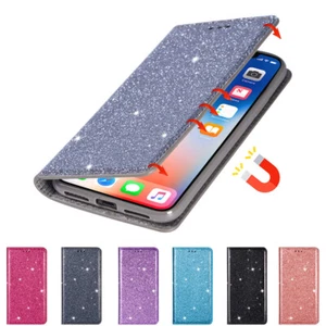 Glitter Wallet Case Magnetic Flip Cover for Samsung Galaxy S10e/S9+/S8+/S7 Edge - Picture 1 of 18