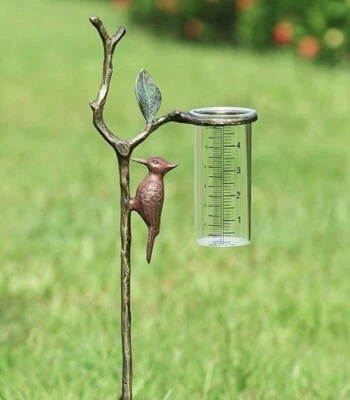 Woodpecker Rain Watcher Gauge Garden Stake Large Wide Mouth Glass SPI Home 34144 - Image 1 of 3