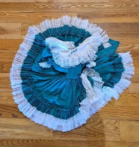 Vintage DOLLS & DARLINGS Circle Pageant Dress Girl Sz 5 Teal Party Ruffle Lace - Picture 1 of 7