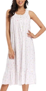 100% Cotton Nightgowns for Women Soft Ladies Gowns Sleepwear Long Sleeveless Nig - Picture 1 of 12