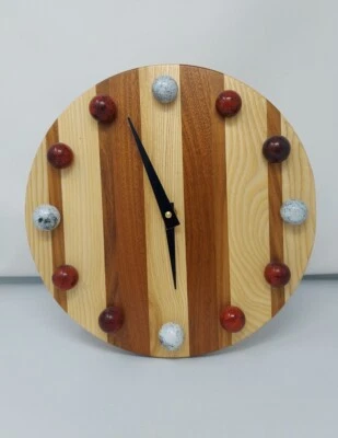Handmade Marble Wall Clock - Mid Century 11" - Multi Wood Accent - Brand New! - Image 1 of 4