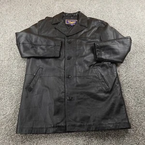 Airborne Leather Jacket Mens LT Black Lined Leather Trench Long Over Coat Parka - Picture 1 of 9