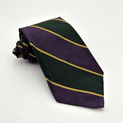 Винтажный Polo Ralph Lauren мужской галстук Repp шелк и хлопок зеленый золото фиолетовый сделано в США - Изображение 1 из 4