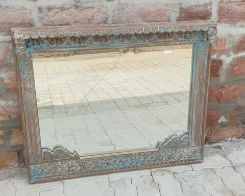 Antique Mirror Wall Decor Blue Wooden Wall Mirror Indian Arch Mirror Home Decor Cover