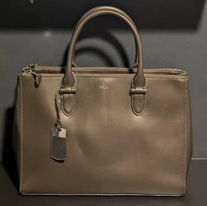 Lauren Ralph Lauren Large Double Zip Brown Synthetic Leather Tote Hand Bag - Picture 1 of 24
