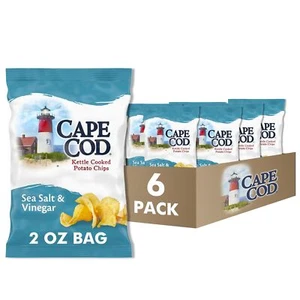 Cape Cod Potato Chips Sea Salt and Vinegar Kettle Chips 2 Oz Pack of 6 - Picture 1 of 9