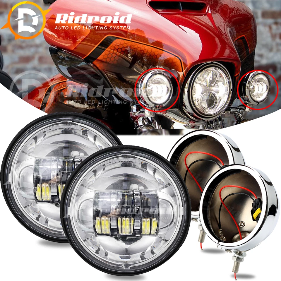 Chrome 4-1/2 4.5'' Inch LED Fog Passing Light+Housing Holder For Motorcycle - Image 1 of 4