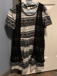 Girls Size 10 Blue & White Long Top /Short Dress with Crotchet Vest MUDD - Picture 1 of 2