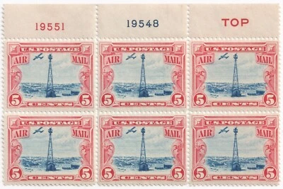 C11 1928 Beacon Plate Block 6 Mint Never Hinged OG Red TOP RT 19551 19548 XF Gem - Image 1 of 2