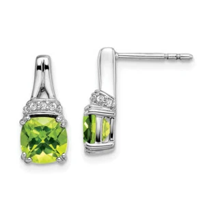 14K Solid White Gold Peridot Diamond Dangle Earrings - Picture 1 of 5