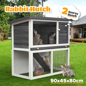 2 Storey Rabbit Hutch Chicken Coop Hutches Large Run Wooden Cage House Outdoor - Picture 1 of 12