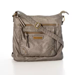 Mujer Bolso de Mano Monedero Cubo Bandolera Gris Mediano 12" Bolsillos Vinilo Suave - Imagen 1 de 5