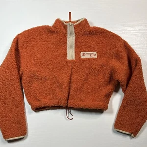 Champion Sherpa Crop Quarter Zip Pullover Womens Small Orange Long Sleeve New - Picture 1 of 10