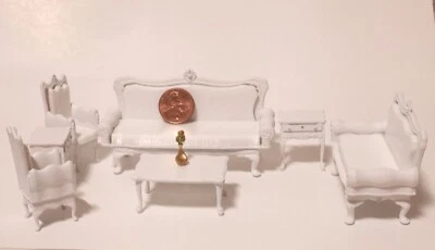 MAKI'S MINI'S 7 Piece Queen Anne Living Room Set 1:24 1/2 Scale White & Gold Painted Vase