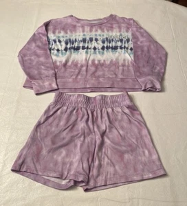 Justice Girls 2 Piece Pajama Set-Purple/Blue Long Sleeve Top/Shorts Size S (7/8) - Picture 1 of 4