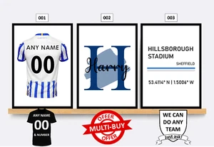 Personalizado Sheffield Wednesday Football Print Wall Art Poster Custom Set de 3 - Imagen 1 de 12