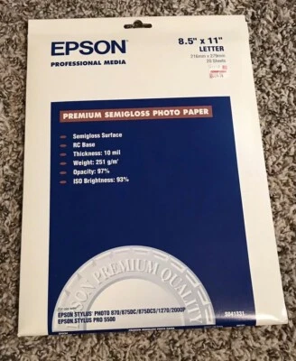 Epson Premium Photo Paper 68 lbs. Semi-Gloss 8-1/2 x 11 S041331 - Image 1 of 2