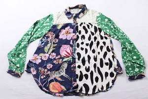 Maeve Women's Paz Mixed-Print Long-Sleeve Button-Down Shirt CD4 Moss Small NWT - Picture 1 of 5