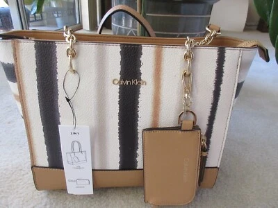 Bolso de Mano Calvin Klein Tostado Multi Combo Color Monograma Firma Bolso Extraíble Nuevo con Etiquetas Foto 1 de 4