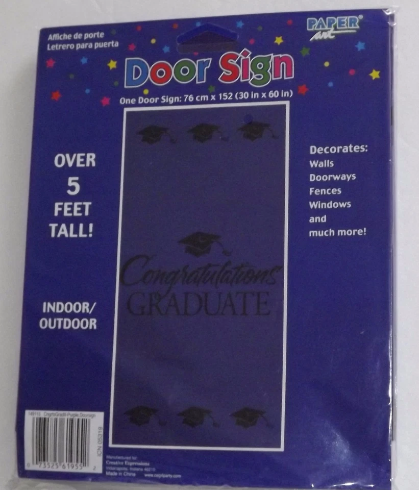 Graduation Door Cover, Wall Mural, Purple  30" x 60"  "Congraulations Graduate"  - Image 1 of 1