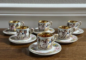 VTG R. CAPODIMONTE DEMITASSE CUPS & SAUCERS SET OF 6 CHERUB RELIEF GOLD INTERIOR - Picture 1 of 10
