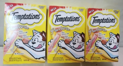 Temptations Puré Cremoso Pollo Salmón Variedad 16 Unidades Golosinas Exprimibles, 3 PK Foto 1 de 4