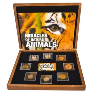 Collection of 8 Coins | World Animals | Exotic Countries | Wooden Box - Picture 1 of 4
