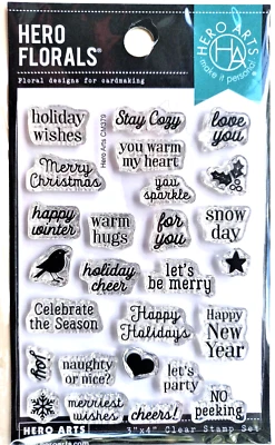 Mensajes de Navidad Saludos 3x4" Poli Transparente Set de Sellos por Hero Arts CM379 ¡NUEVO! Foto 1 de 3