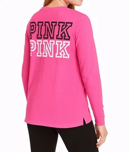 Victorias Secret Pink V-Neck Long Sleeve Y2K Back Logo Pocket Shirt Top Size XS - Picture 1 of 5
