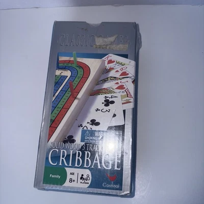 Solid Wood 3-Track Cribbage Set with Folding Board Cards and Pins New InBox 2007 - Image 1 of 4